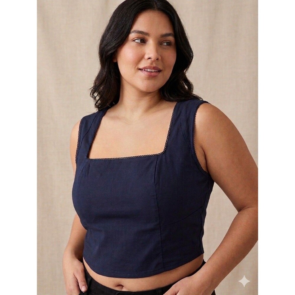 Wild Fable Square Neck Corset Top Womens XXL Black Picot Trim Cropped Goth New